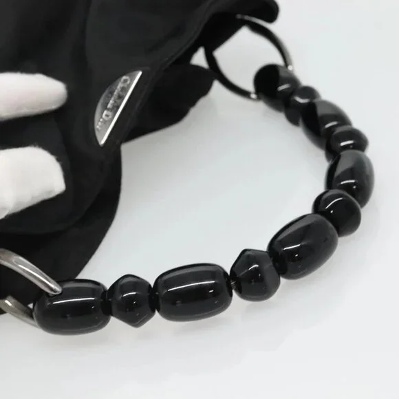 Christian Dior Maris Pearl Hand Bag Nylon Black Silver